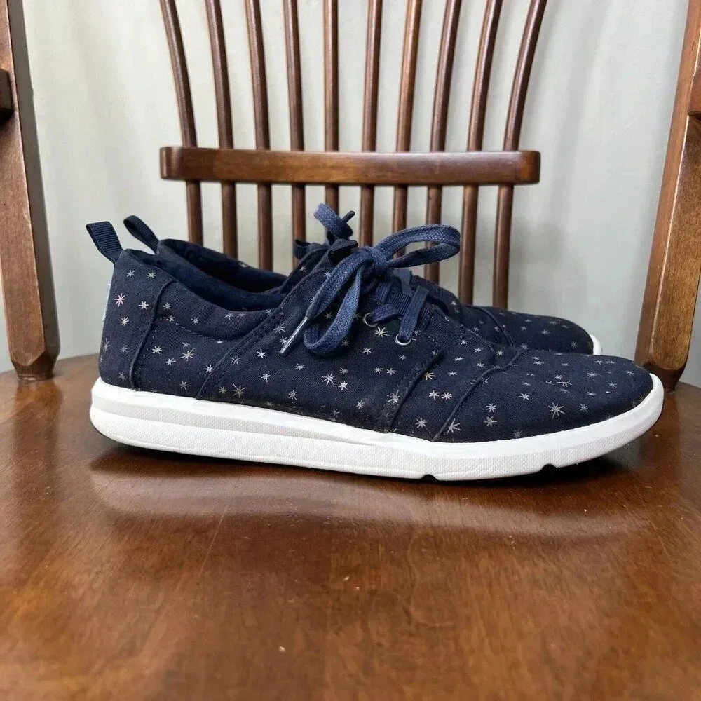 Toms Del Rey Navy Blue With Stars Sneakers size 9 Comfy Astrology Outerspace